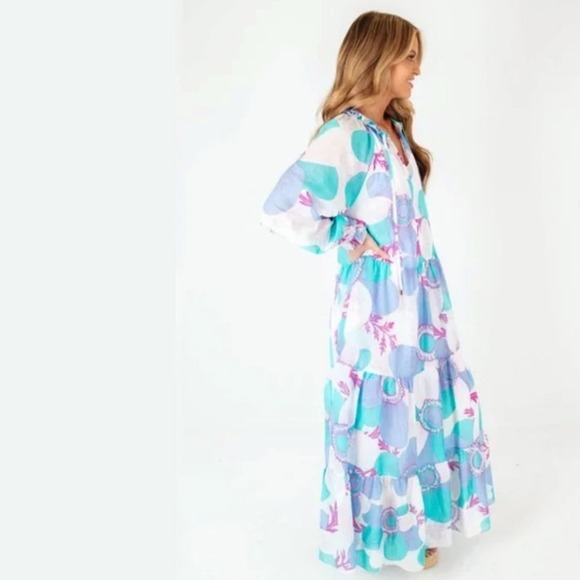 J Marie Mia Rae Long Sleeve Maxi Dress Floral Print Blue Teal Pink   S - Picture 16 of 16
